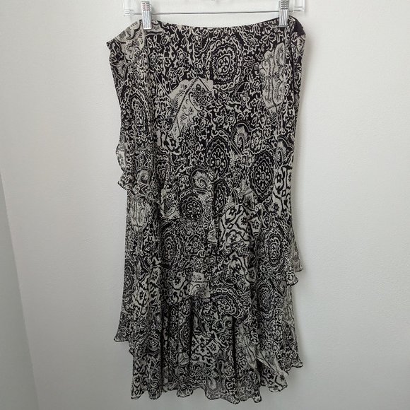 Lauren Ralph Lauren Black and White Ruffle Maxi 100% Silk Skirt, Large - Picture 1 of 4